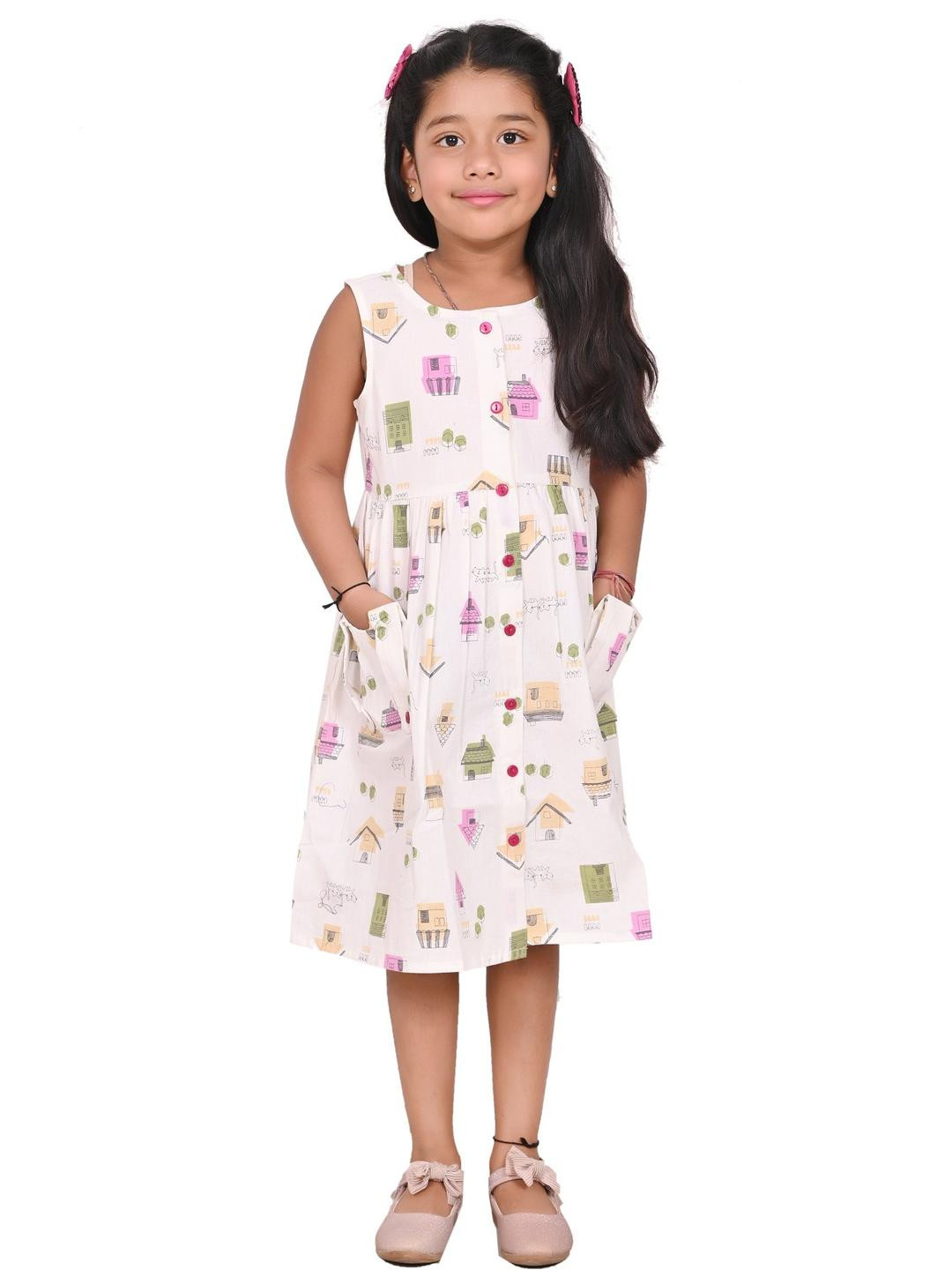 Miss & Chief Girls Printed Boat Neck Cotton Fit & Flare Dress