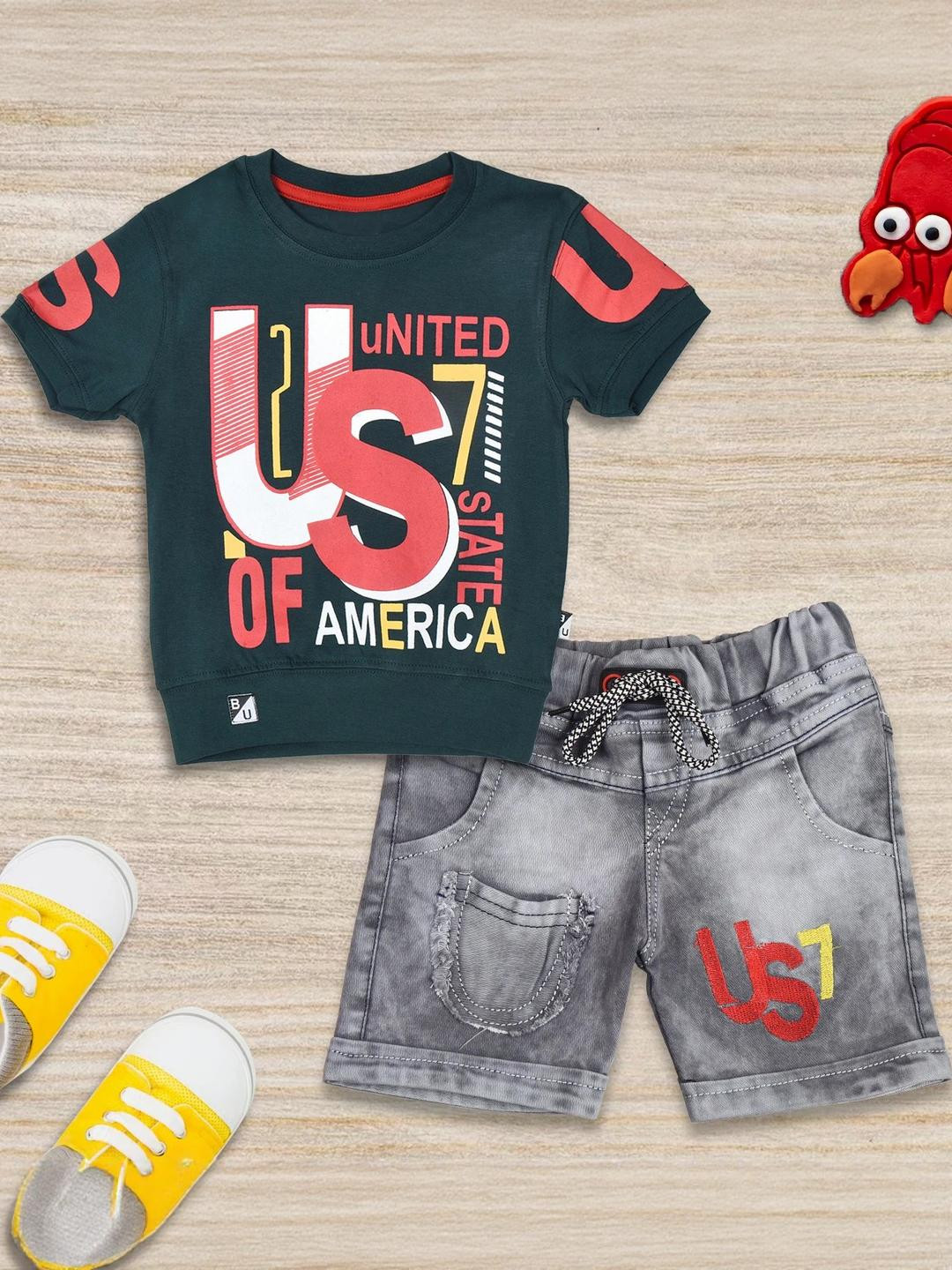 WORTON FASHION Printed Pure Cotton T-shirt & Shorts