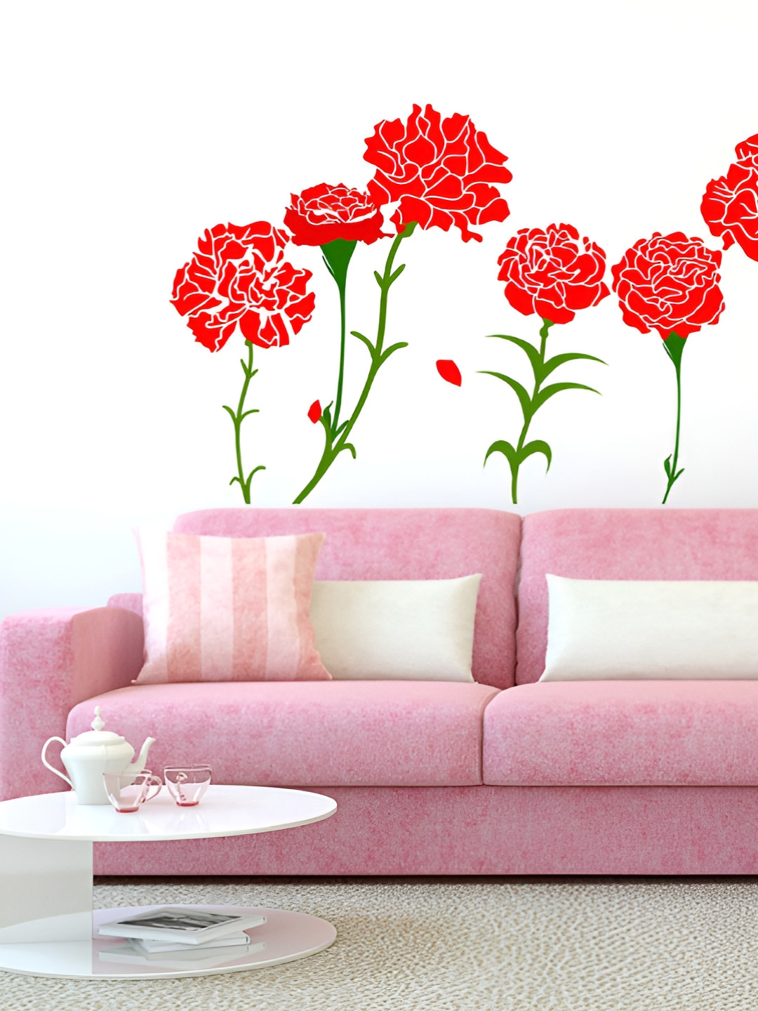 LANSTICK Red Flower with Butterflies Self-Adhesive Wall Sticker