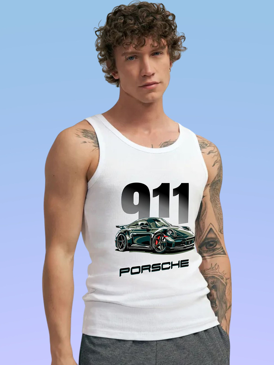 Uniplanet store Printed Scoop Neck Gym Vest UVM-911-WHT-S