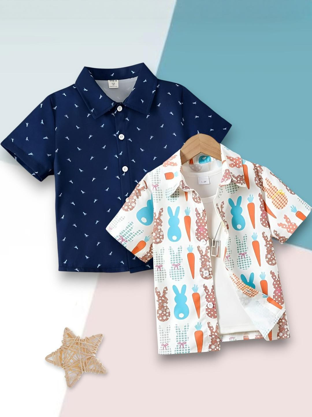 VANI COUTURE Boys Pack of 2 Conversational Printed Cutaway Collar Casual Shirt