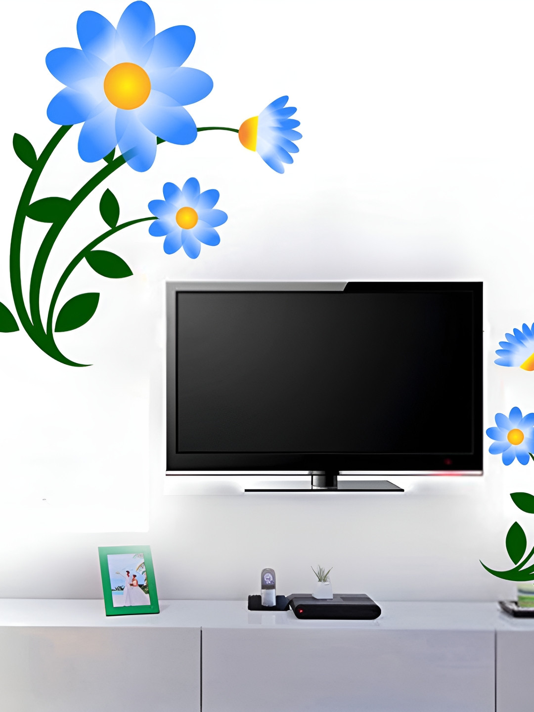 LANSTICK Blue & Green Flower design Wall Sticker