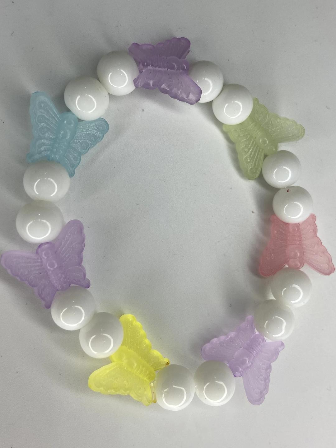 Pastel Butterfly Bracelet on Wrist (White Beads)