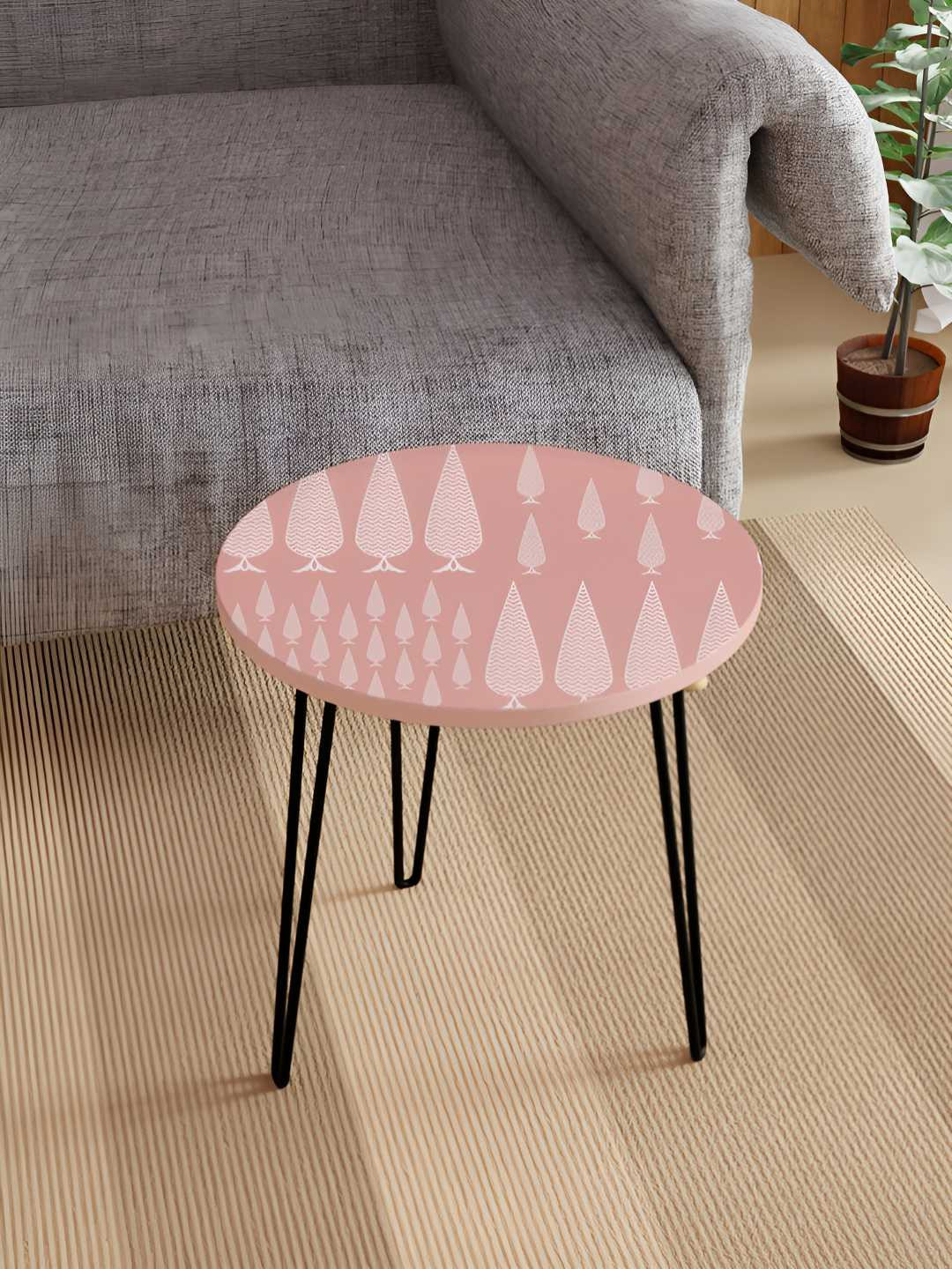 Jumig Pink & Black Printed Wooden & Metal Round Coffee Table