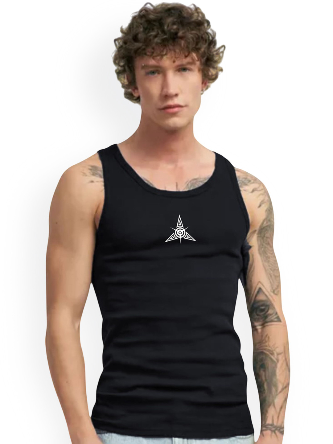 Uniplanet store Printed Scoop Neck Gym Vest UVM-LG-CHICADE-BLK-S