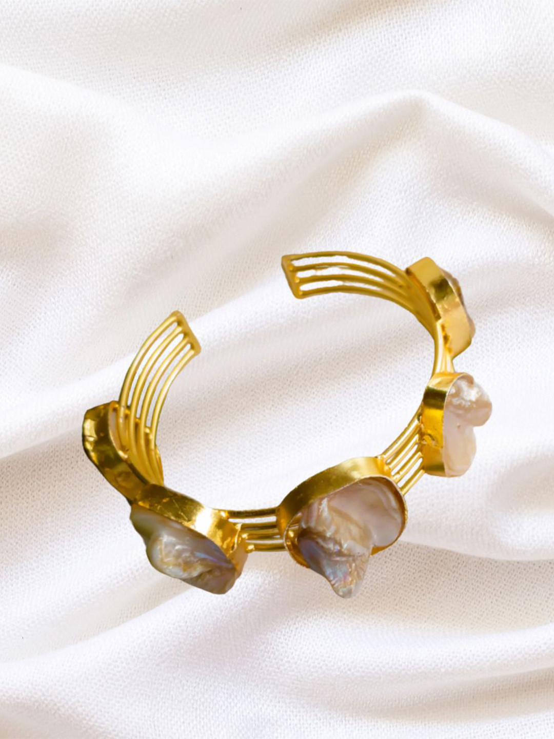 Poush Luxury Brass-Plated Pearls Bedaed Cuff Bracelet