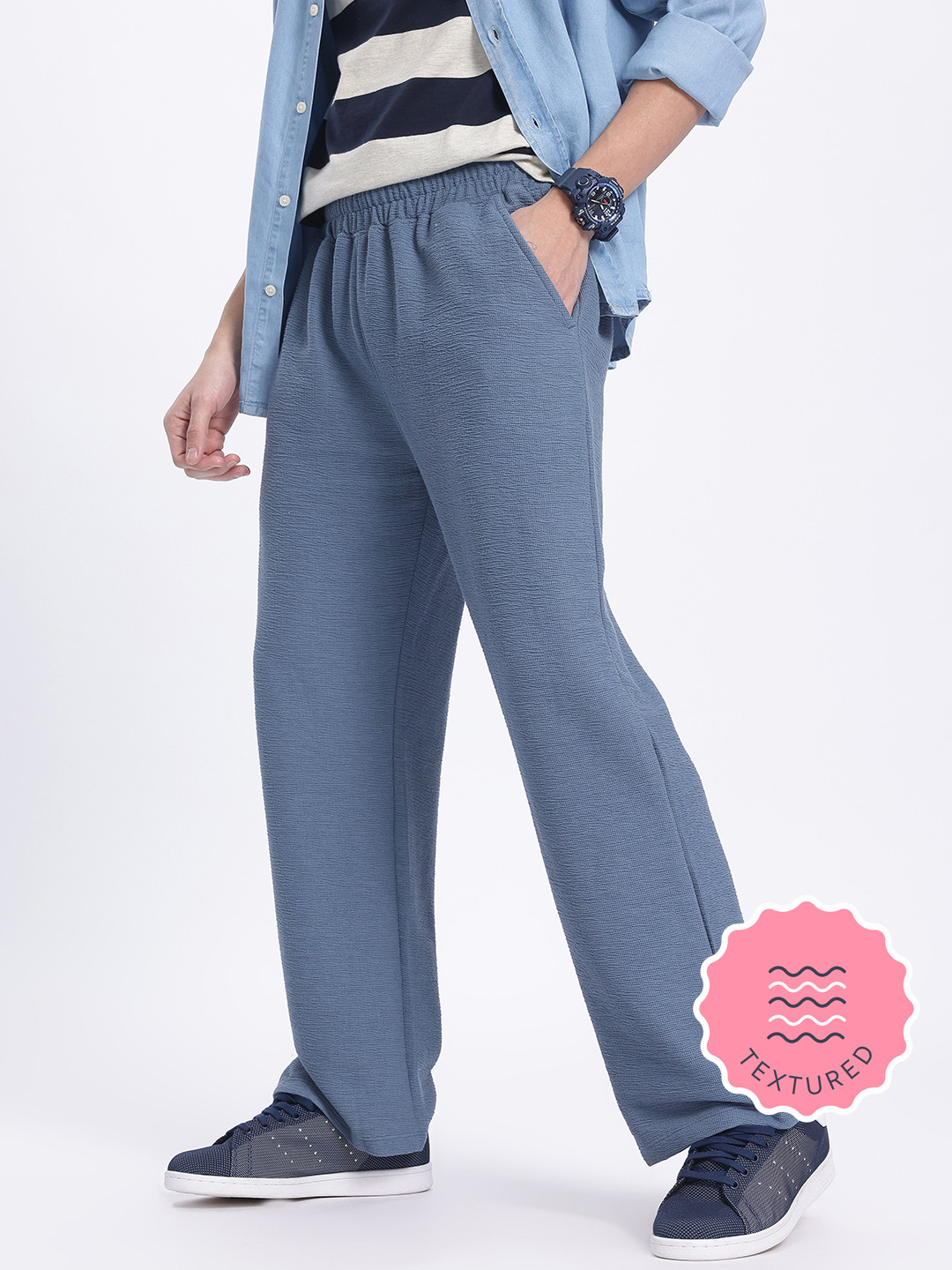 glitchez Men Textured Transit Track Pants