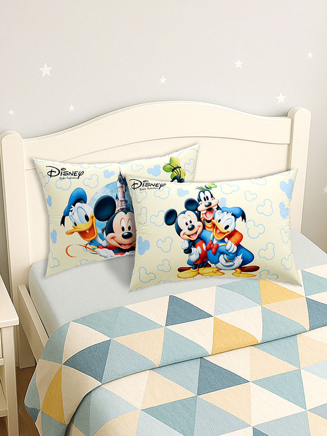 Kuber Industries Cream-Coloured & Blue 2 Pieces Disney Printed Microfiber Sleep Pillows
