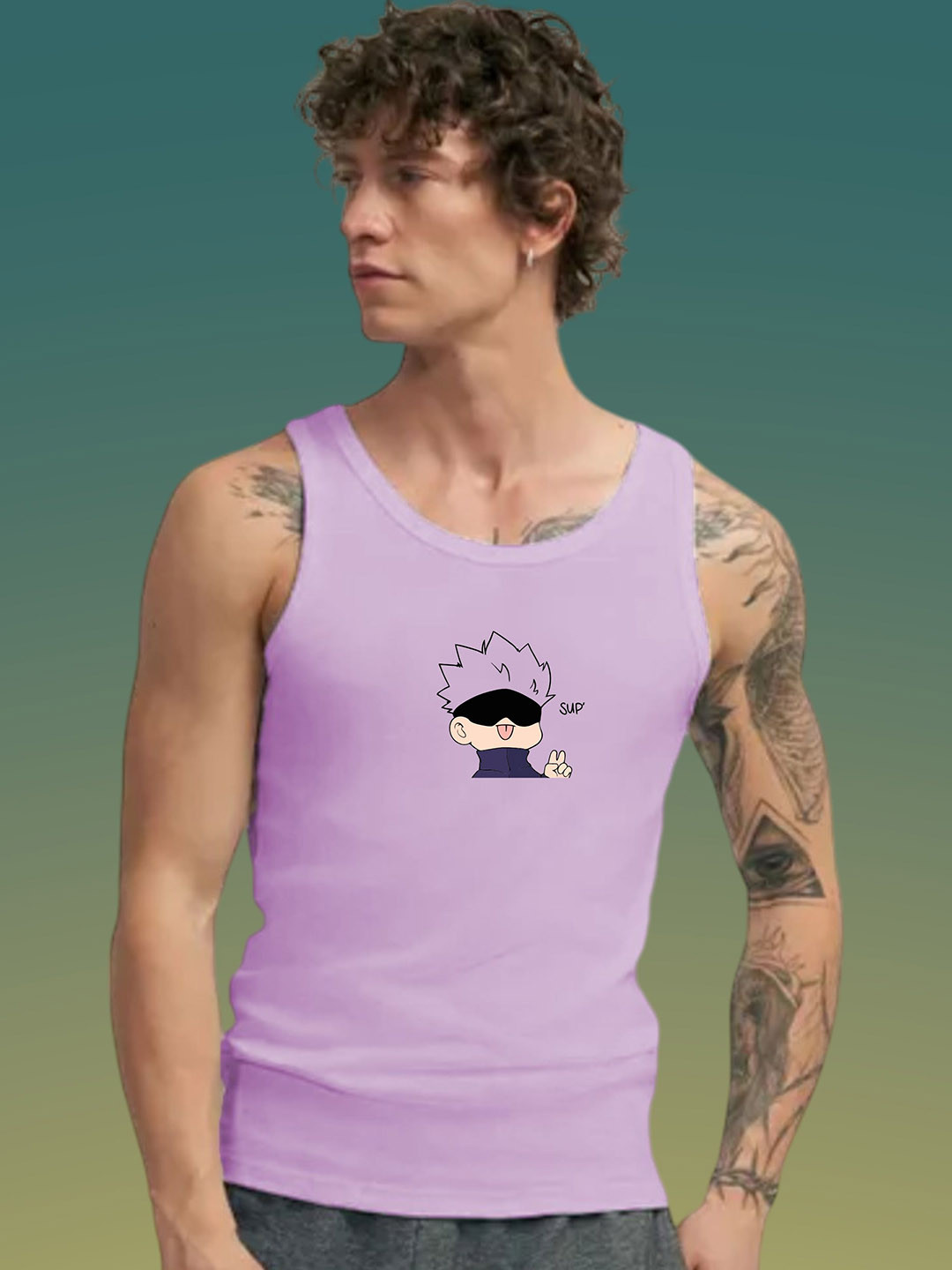 Uniplanet store Printed Scoop Neck Gym Vest UVM-JUJU-MOUTHUP-PRPL-S