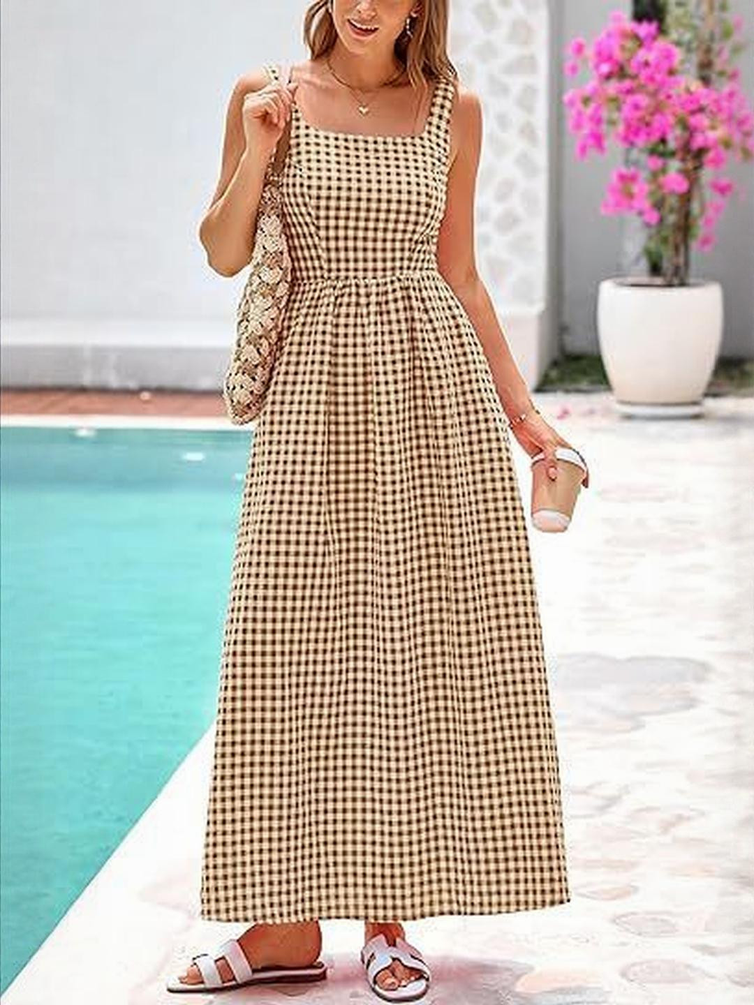 Outzidr Checked Maxi Dress