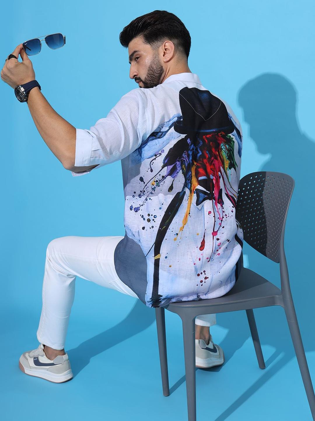 STICHRICH Premium Colourblocked Mandarin Collar Opaque Shirt