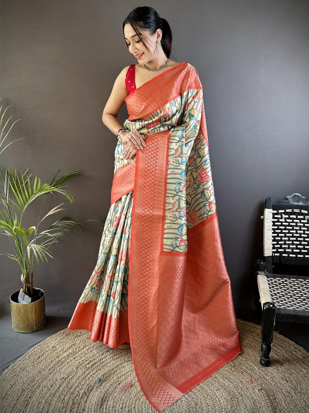 KALINI Soft Lichi Silk Paithani Saree With Unstitched Blouse Piece