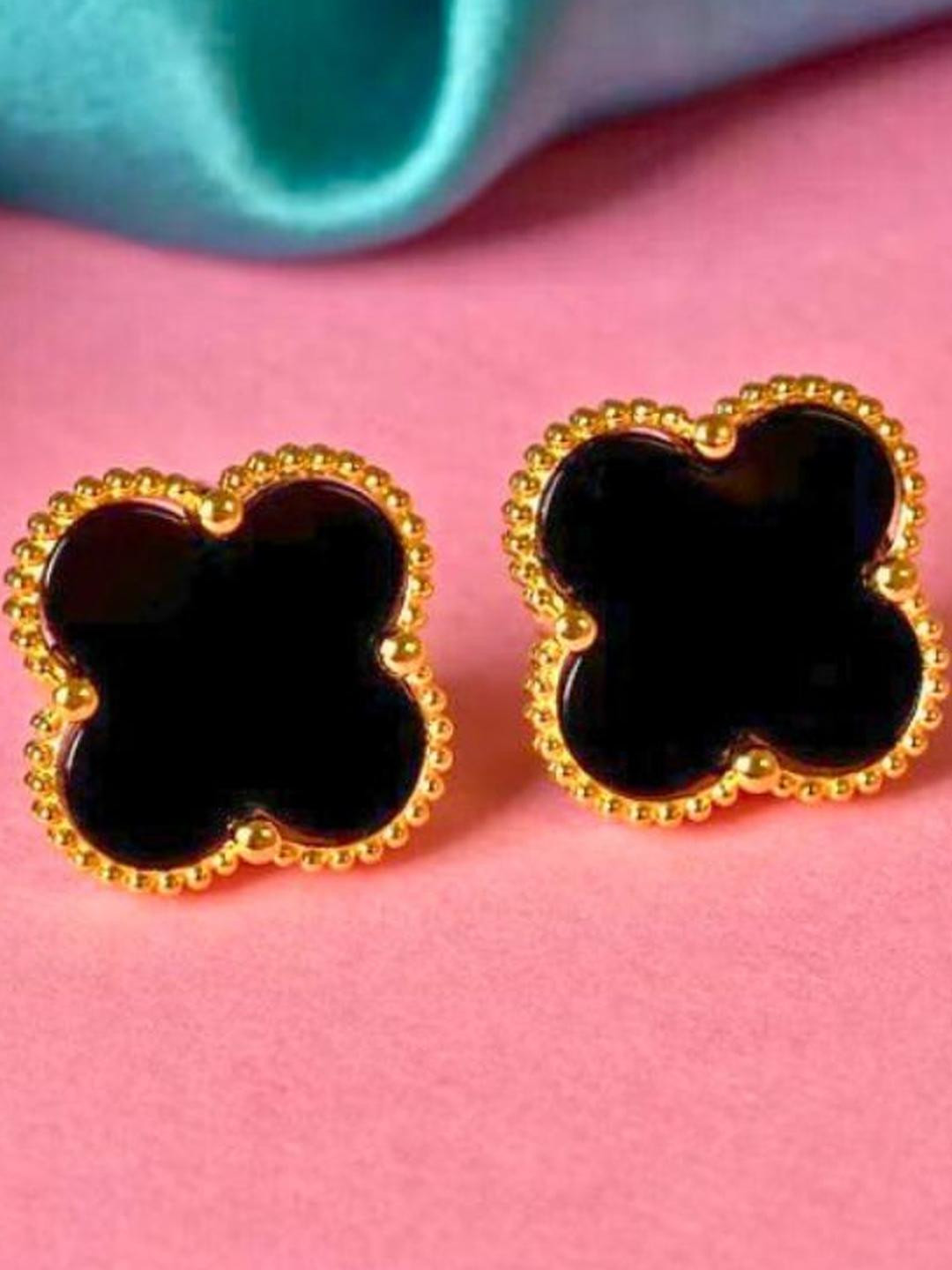 Bauble Cluster Gold Plated Minimal Black Clover Stud Earrings