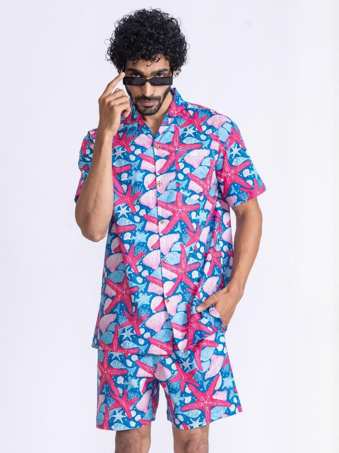 Tura Turi Men Starfish Printed Cotton Shirt & Shorts Set