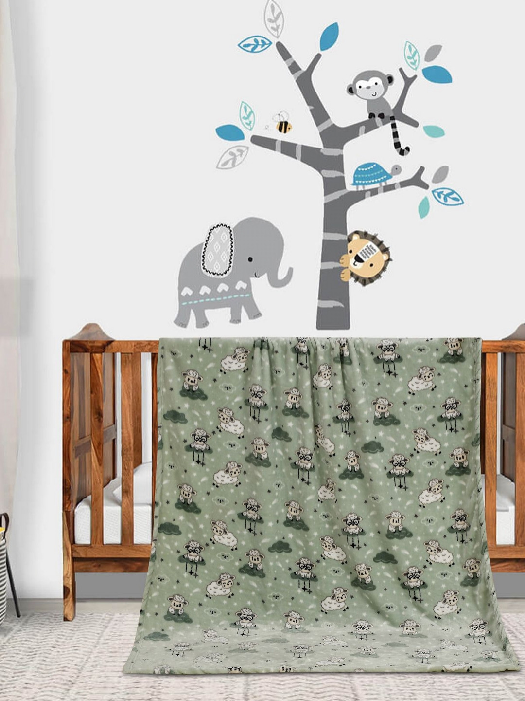 Florida Kids Green & White Printed Microfiber Summer 300 GSM Baby Blanket