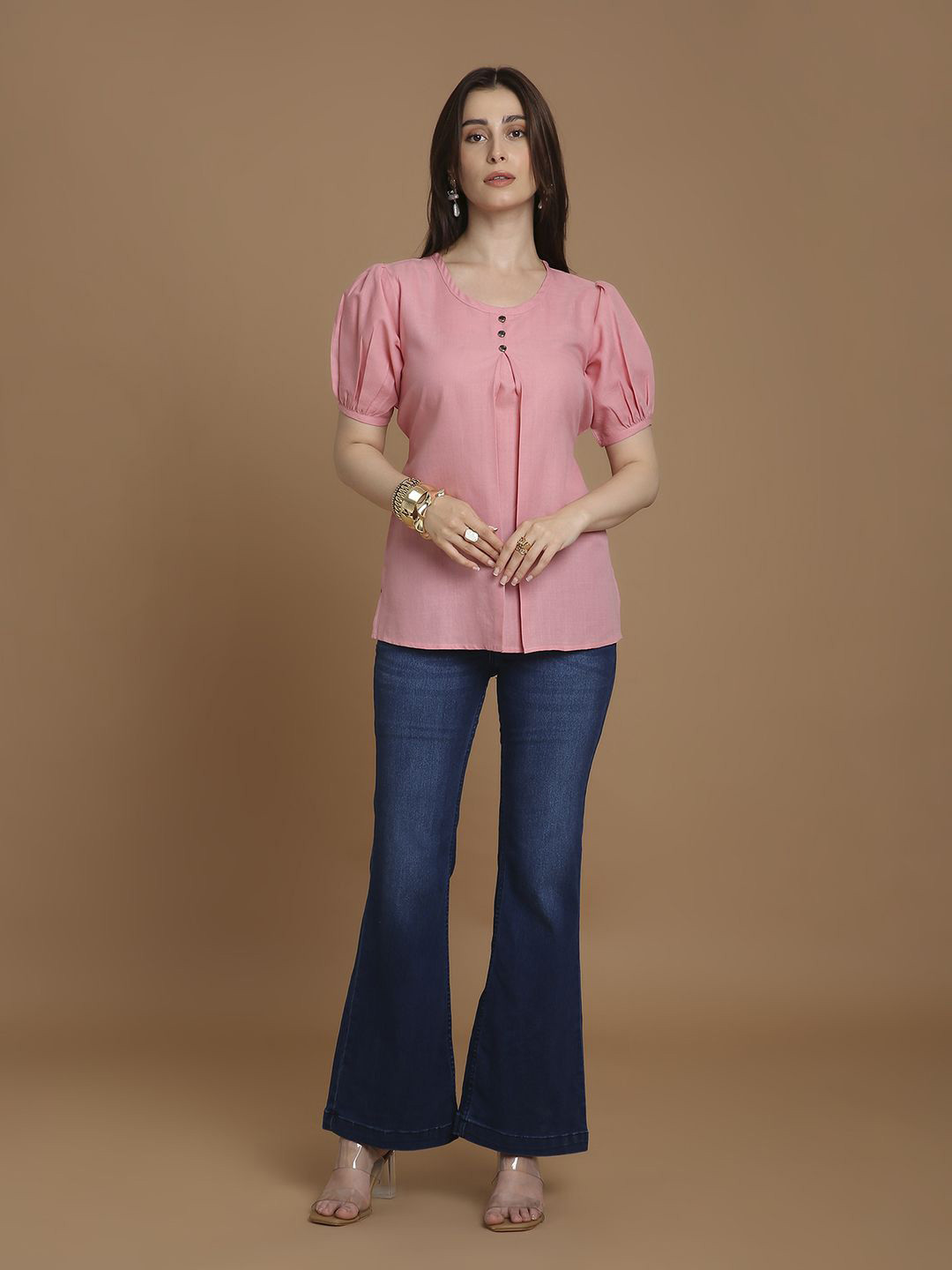 GatiPrada Women Gathered And Pleated Puff Sleeve Top