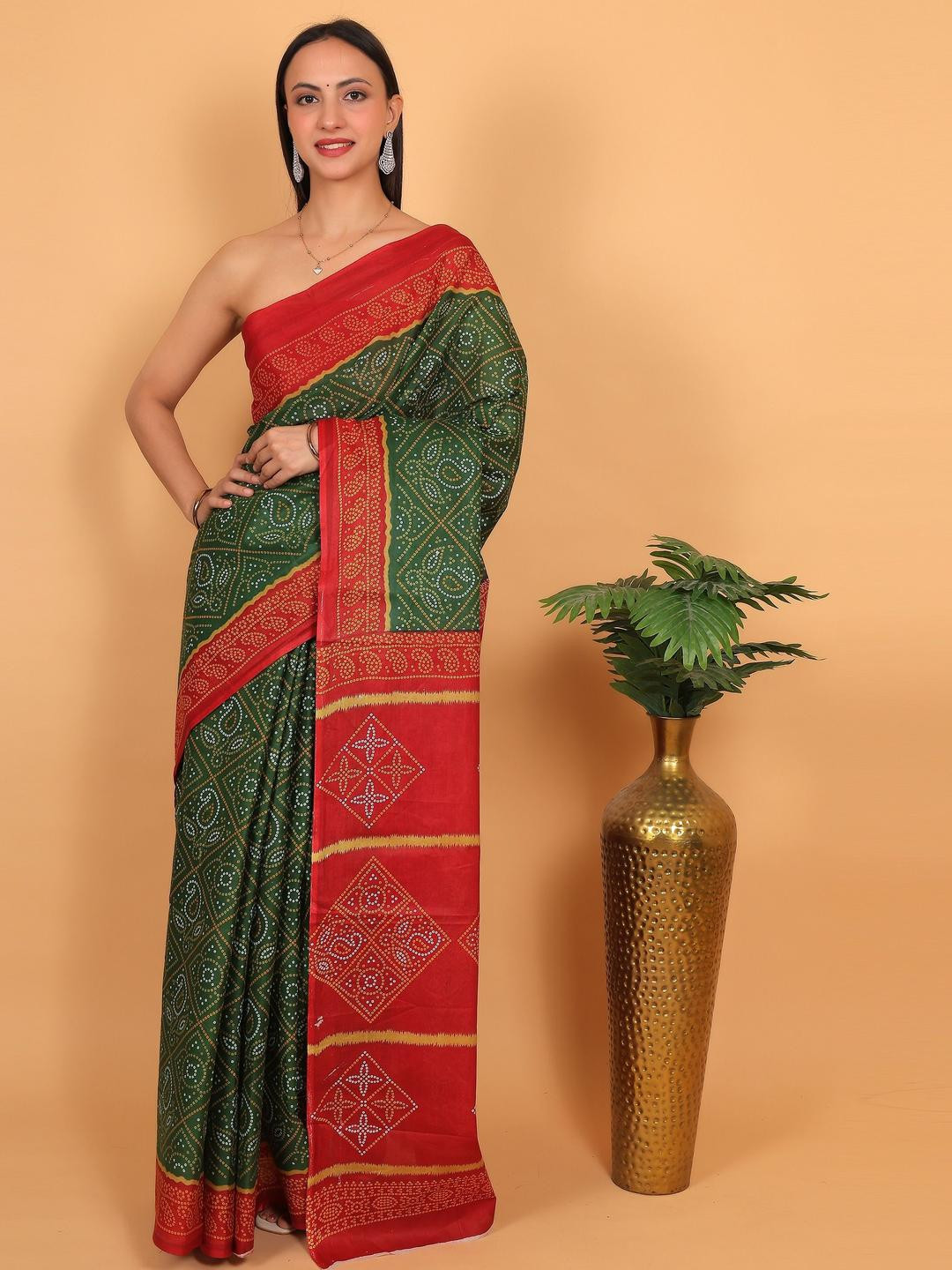 NENUBRITY Bandhani Pure Cotton Bandhani Saree