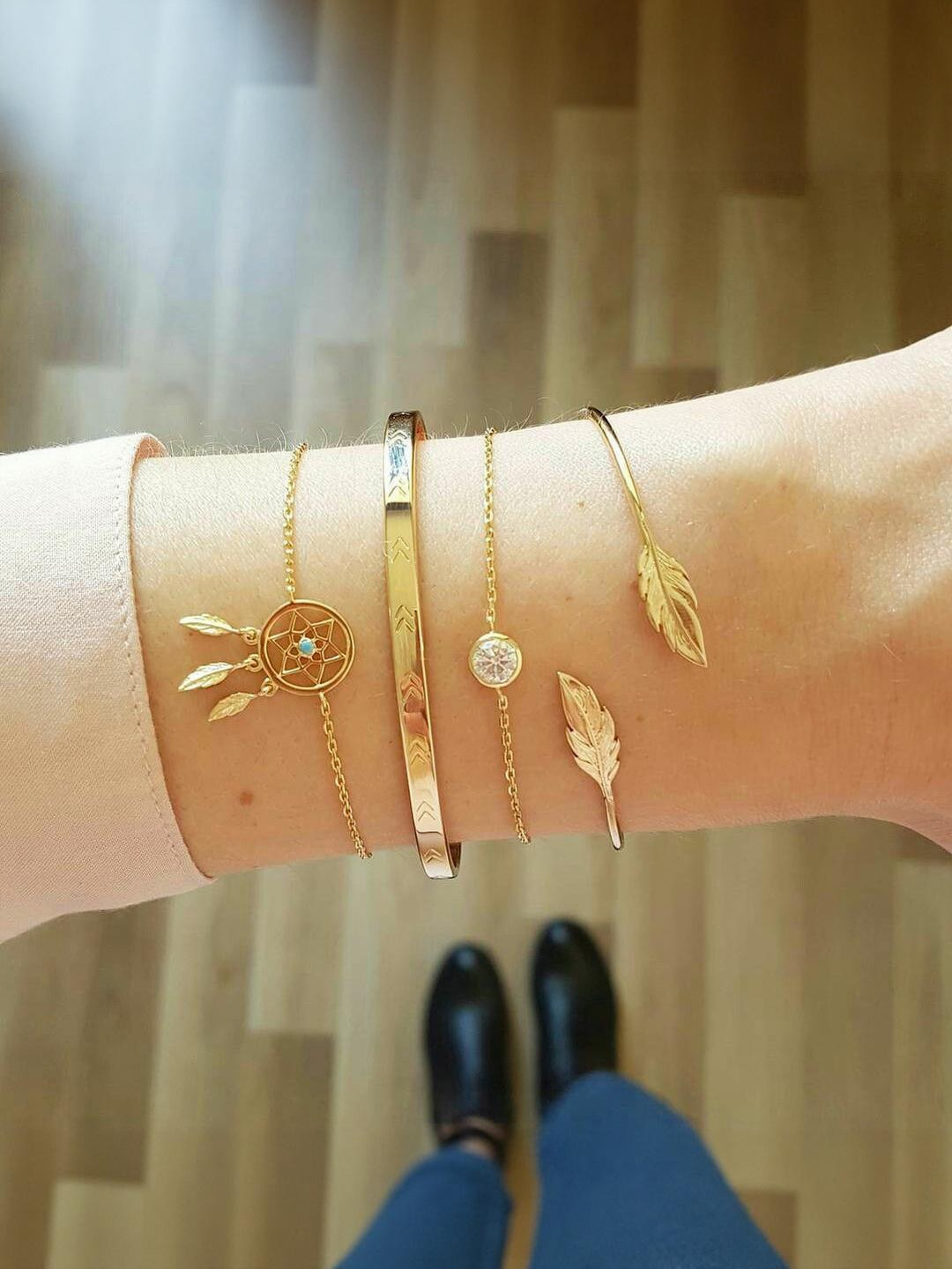 TheVineGirl Stunning Leaf Multi Design Combo of 4 Golden Bracelet for Women and Girls