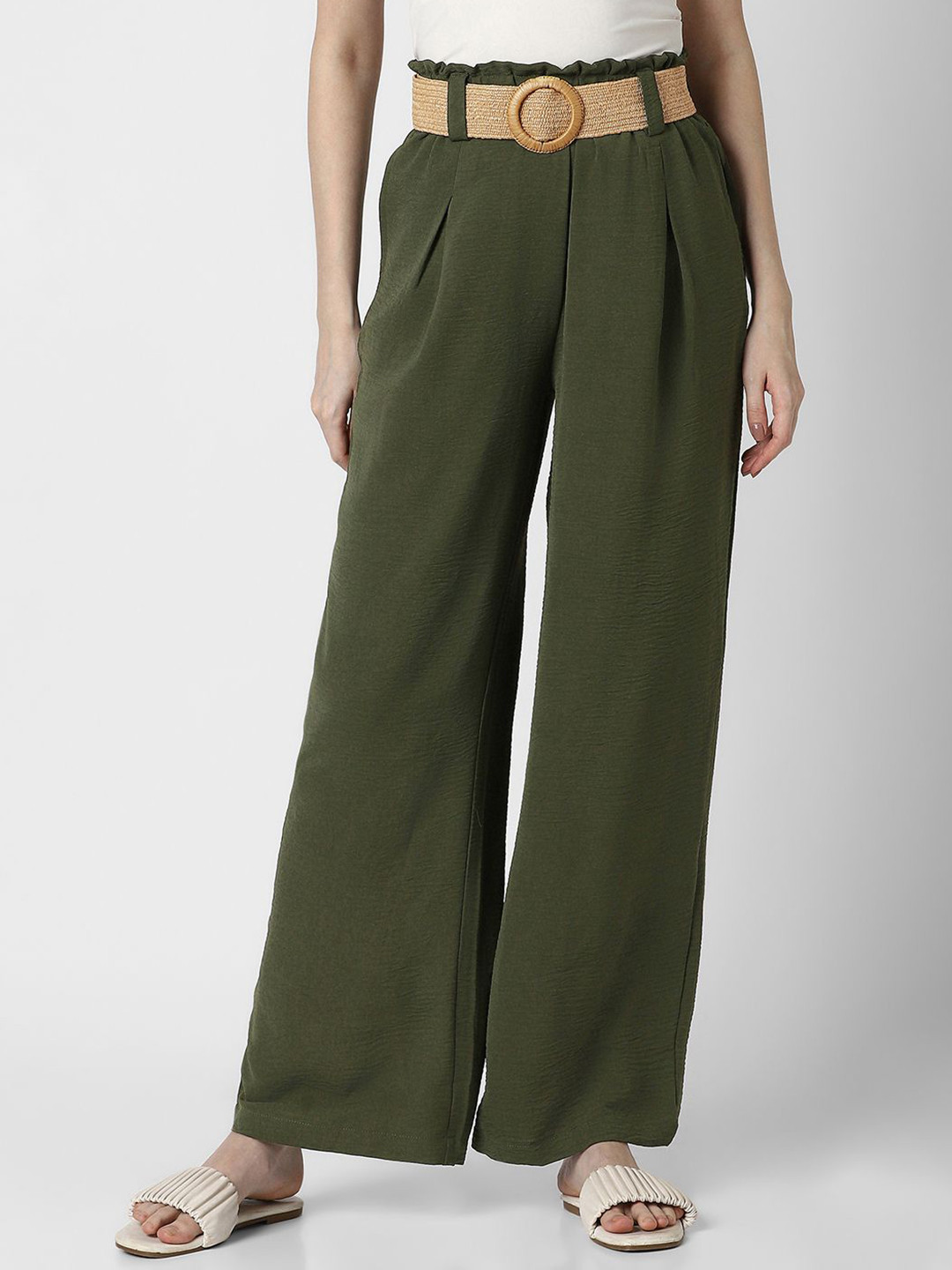 Van Heusen Woman Women Pleated High-Rise Wide Leg Trousers