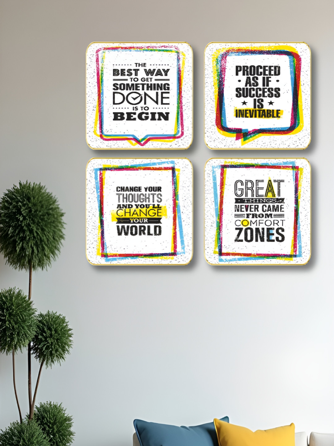 Livin'luxe White & Black 4 Pieces Colorful Motivational Quote  Wall Arts