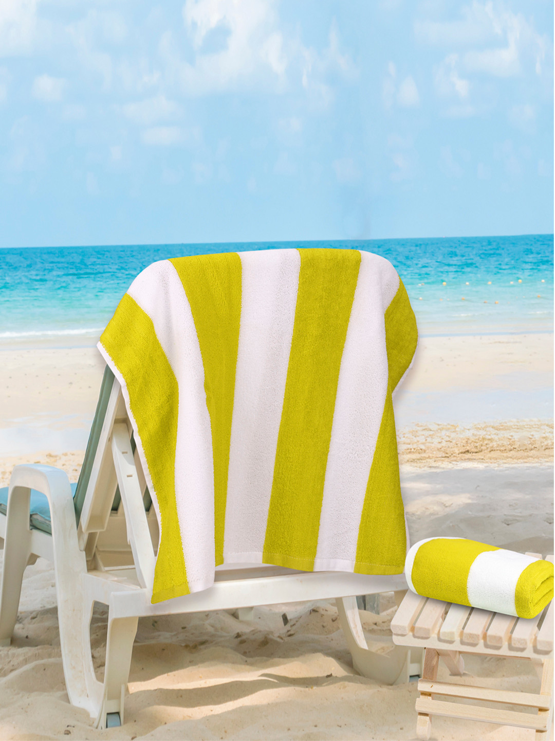 MAXNAP Sleep Support Cabana Yellow & White Striped 2 Pieces 200 GSM Towel Set
