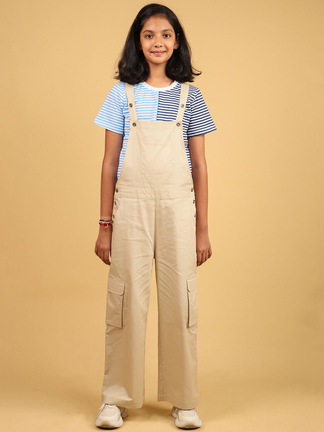 TWEENY MINI Girls Relaxed-Fit Pure Cotton Cargo Dungarees