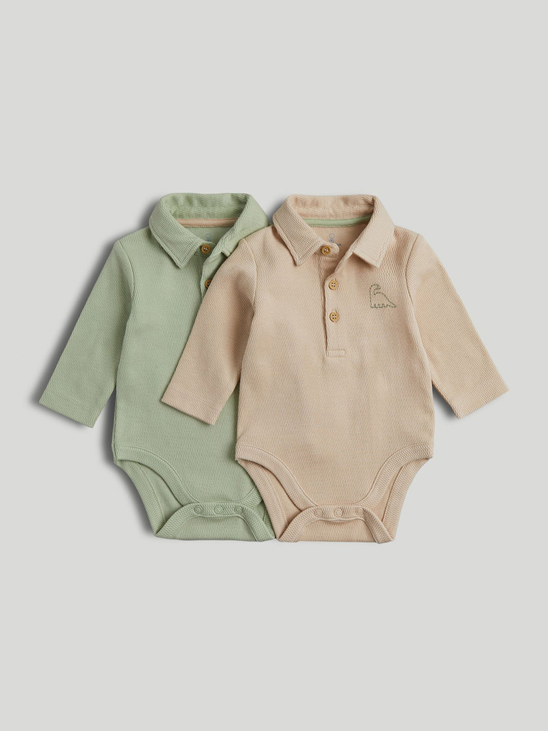 mothercare Infant Boys Pack Of 2 Self Designed Pure Cotton Shirt Collar Neck Bodysuit