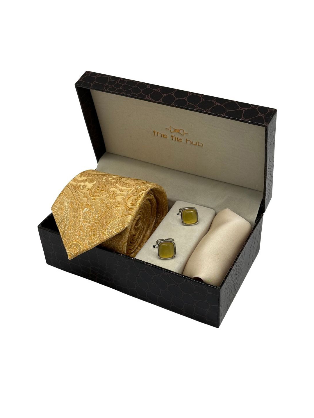 The Tie Hub Men Accessory Gift Set of Paisley Necktie with Cufflinks & Pocket Square