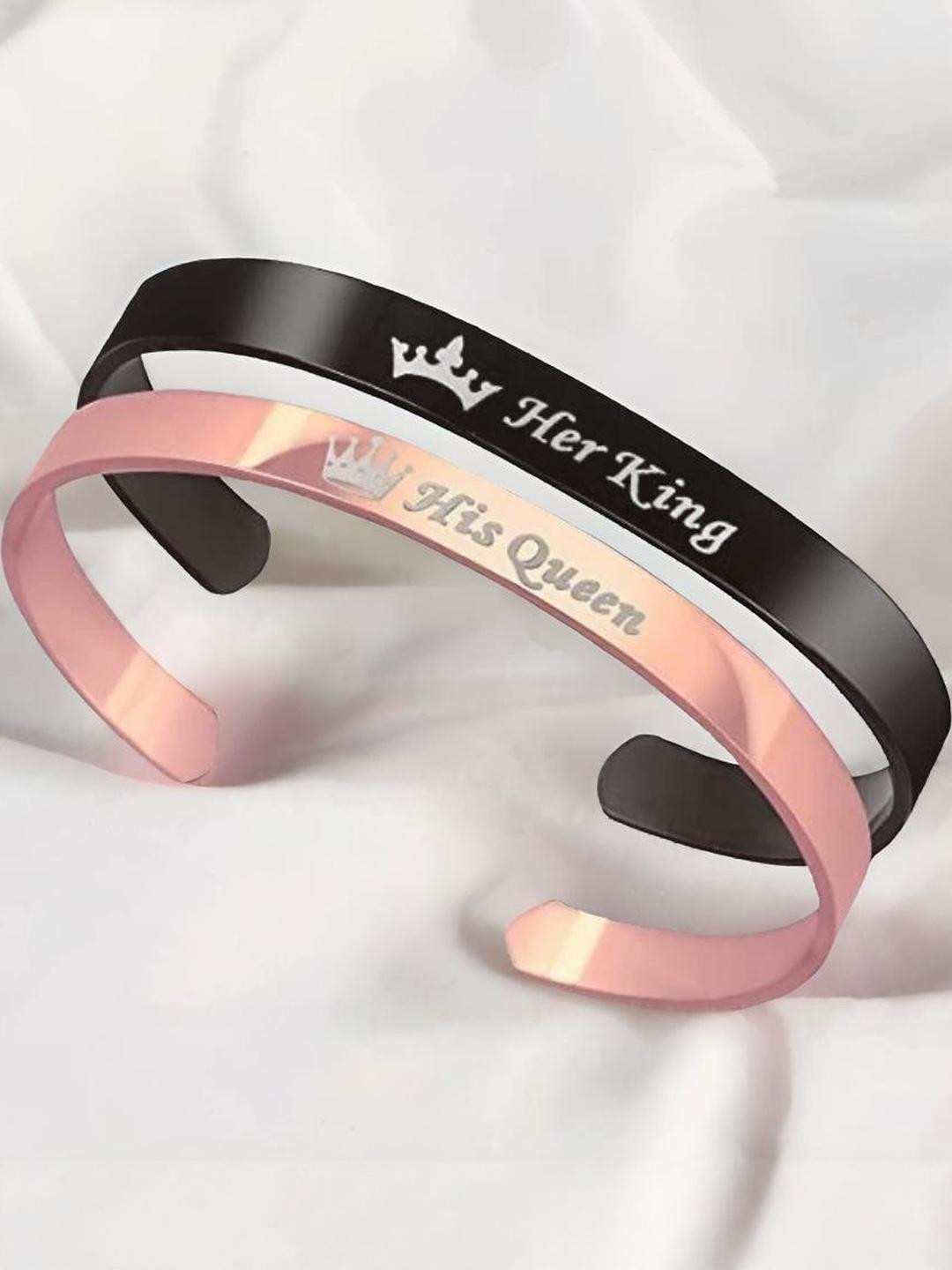 Black-Rose Gold Her King- His Queen Couple Bracelet Set