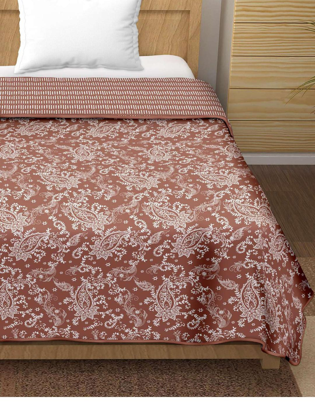 Anadhika Brown Floral AC Room Single Bed Dohar