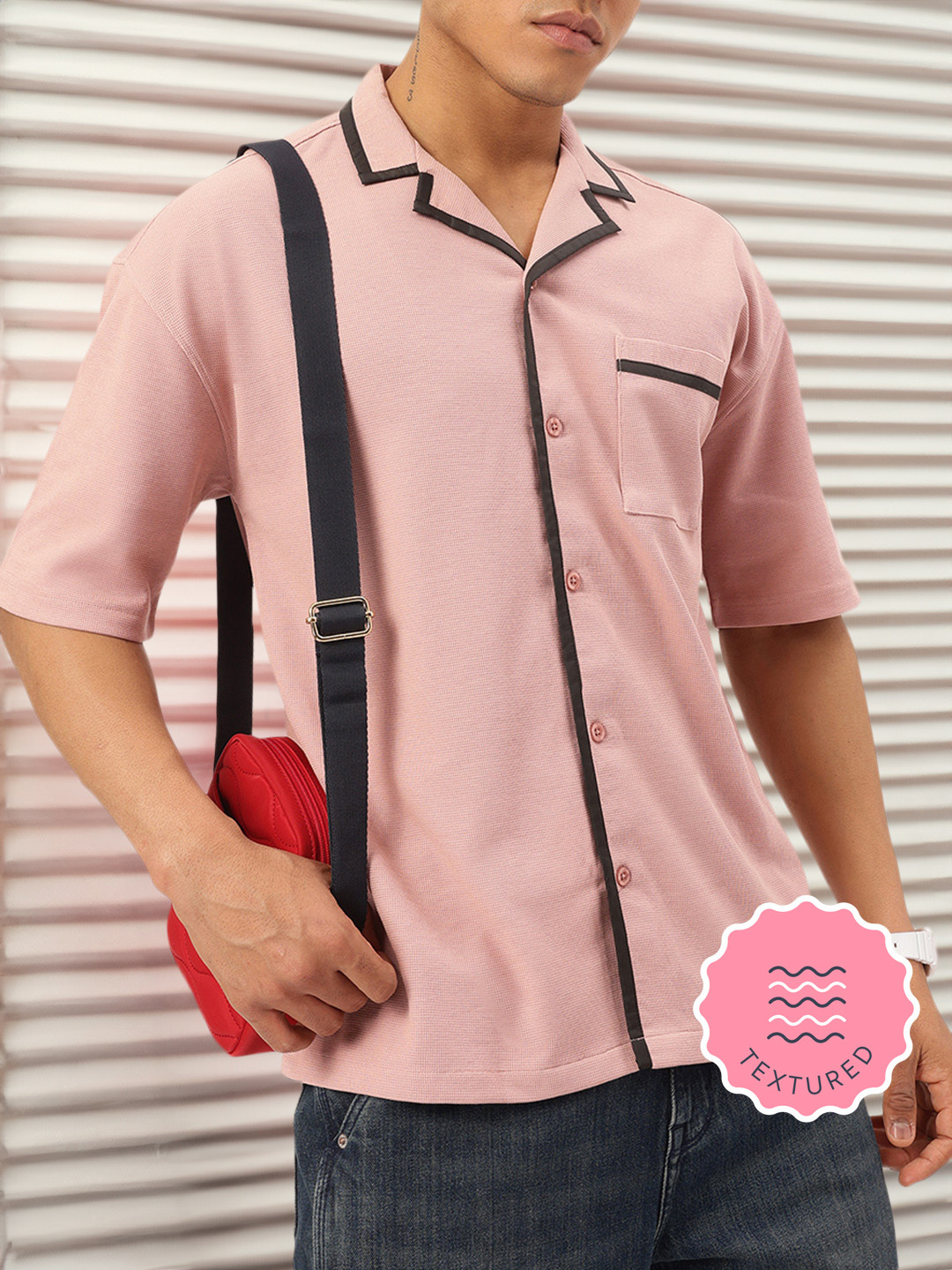 Kook N Keech Contrast Design Textured-Knit Shirt