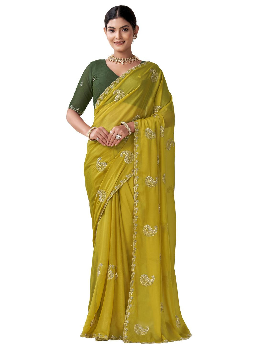 Kandora Floral Embroidered Pure Georgette Heavy Work Saree