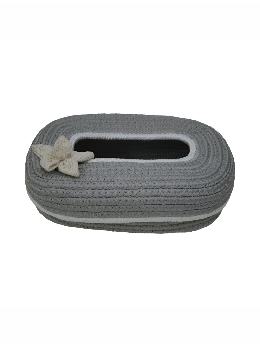AURKA Grey & Off White Oval Tissue Holder With Flower
