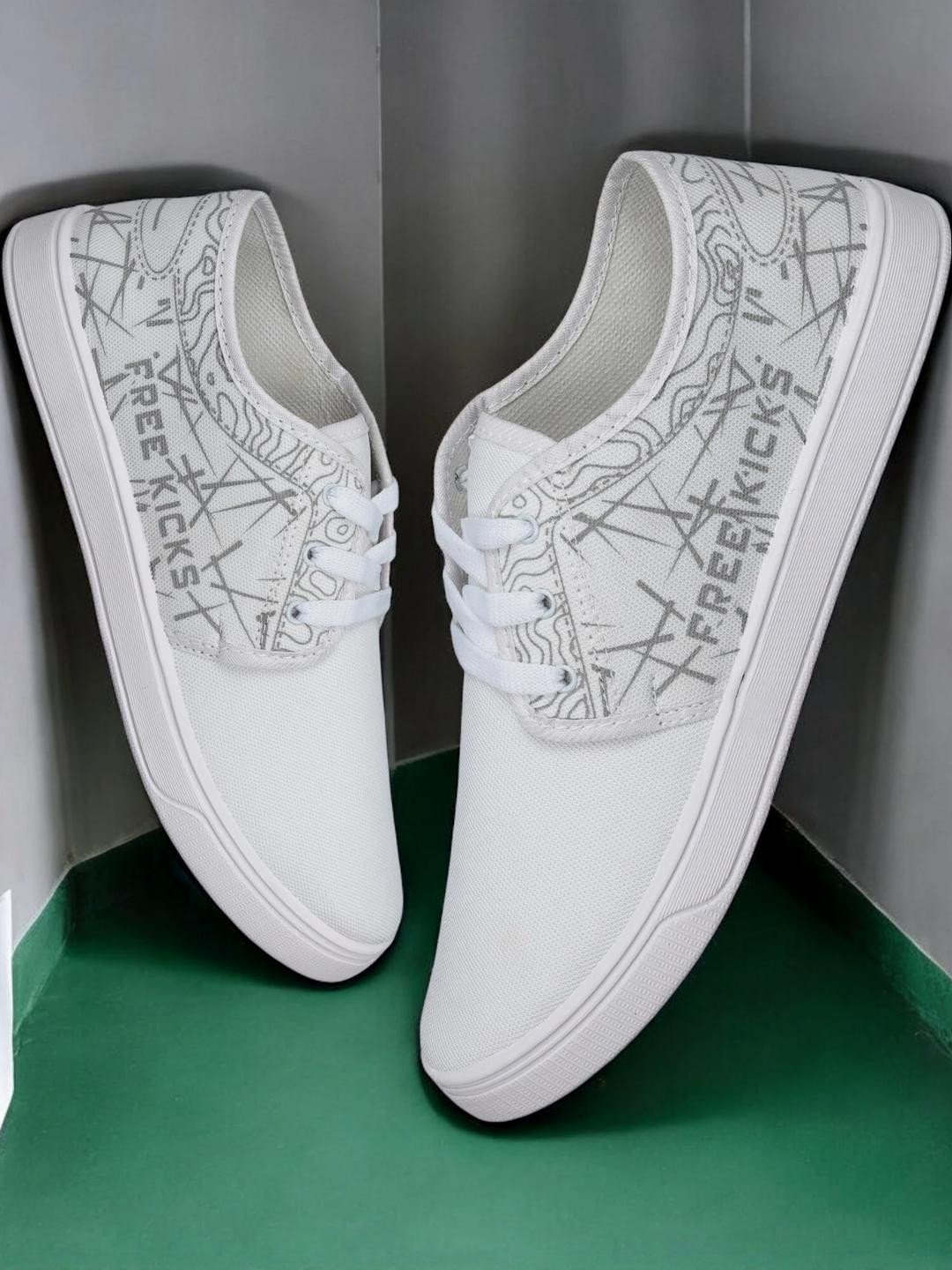 Free Kicks Men Off White Canvas Marking Running Sports Shoes