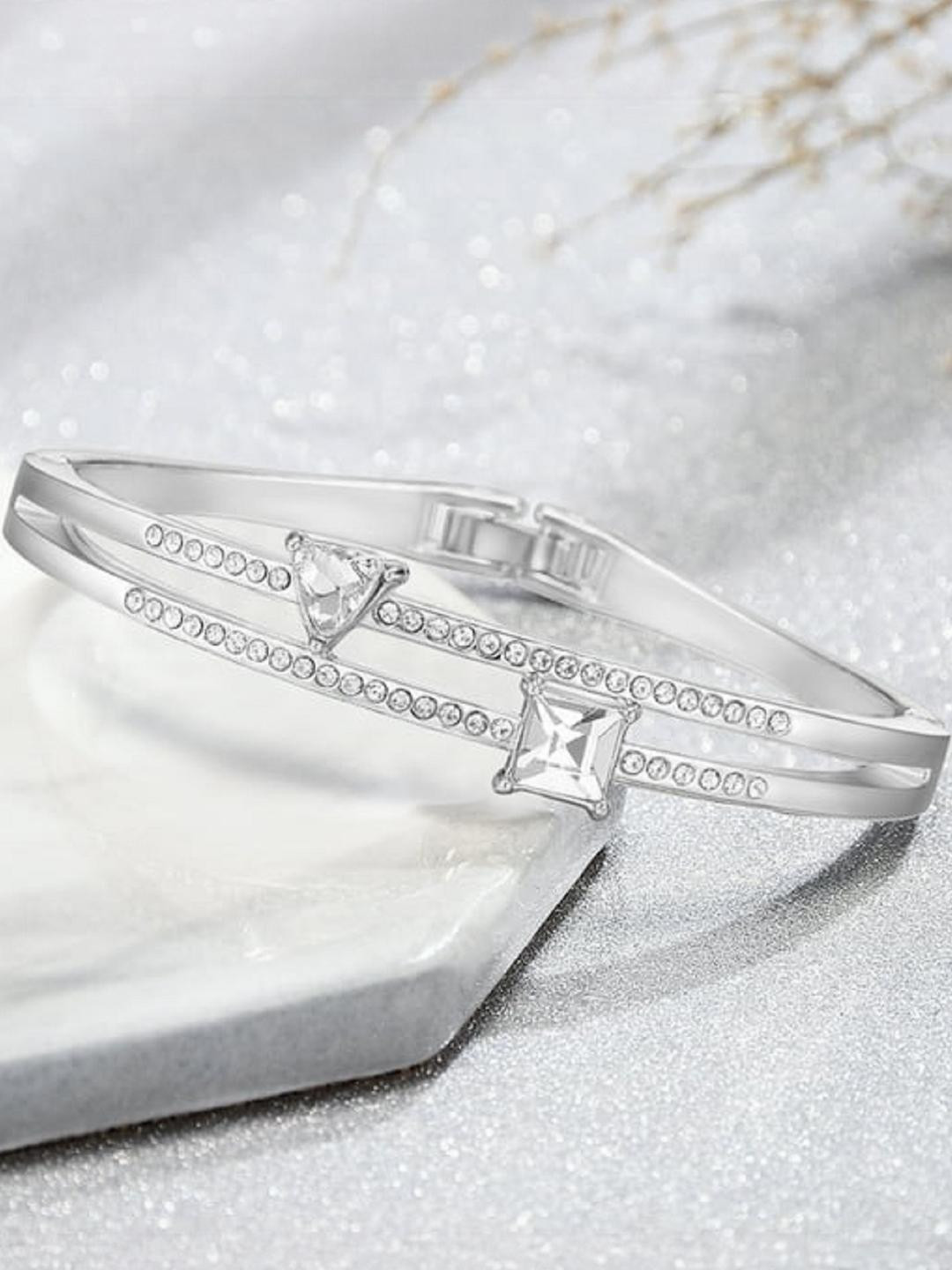 Jewellery Silver Crystal Bangle Bracelet for Women and Girls