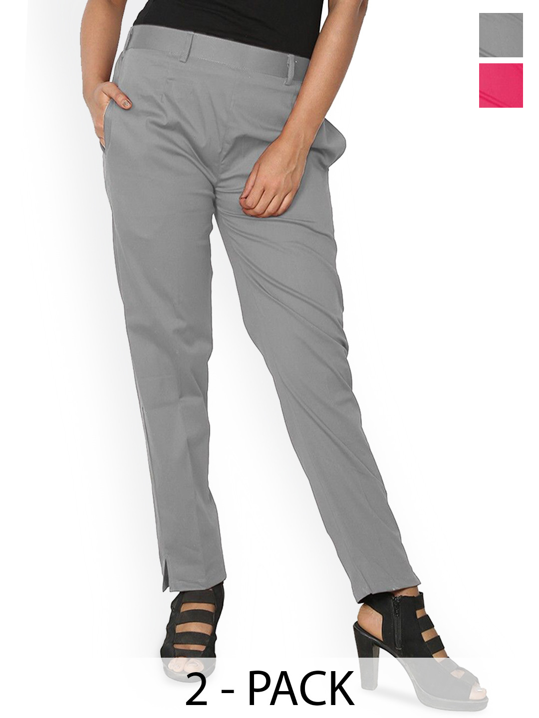 SRISARAS Women Pack of 2 Pleated Peg Trousers