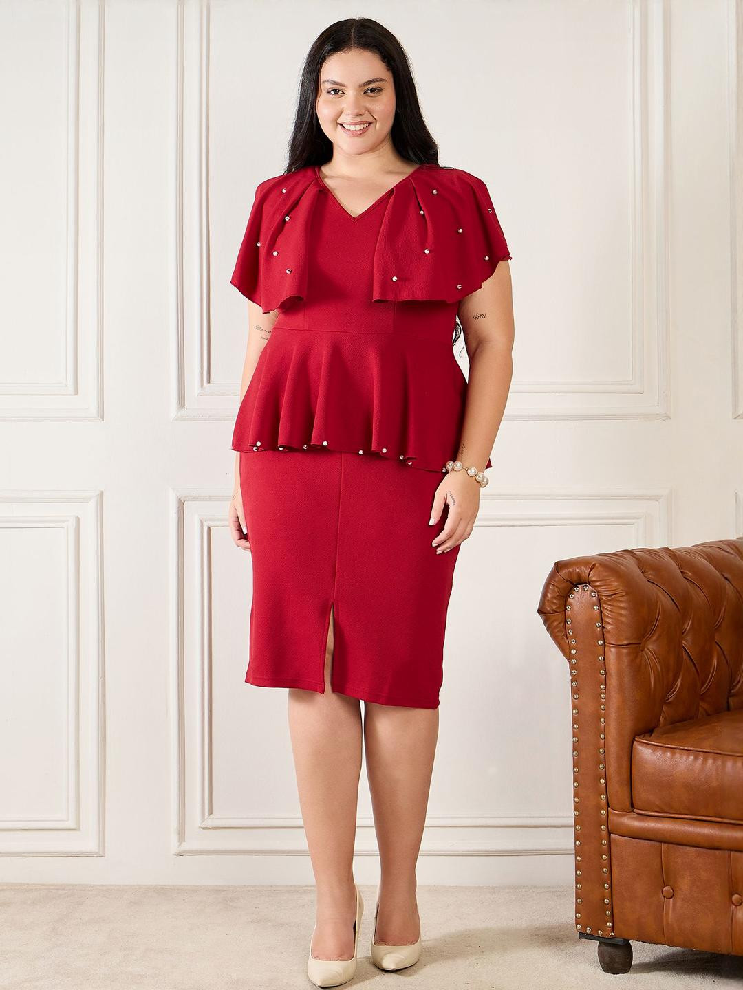 Orchid Blues Cape Sleeve Bodycon Midi Dress