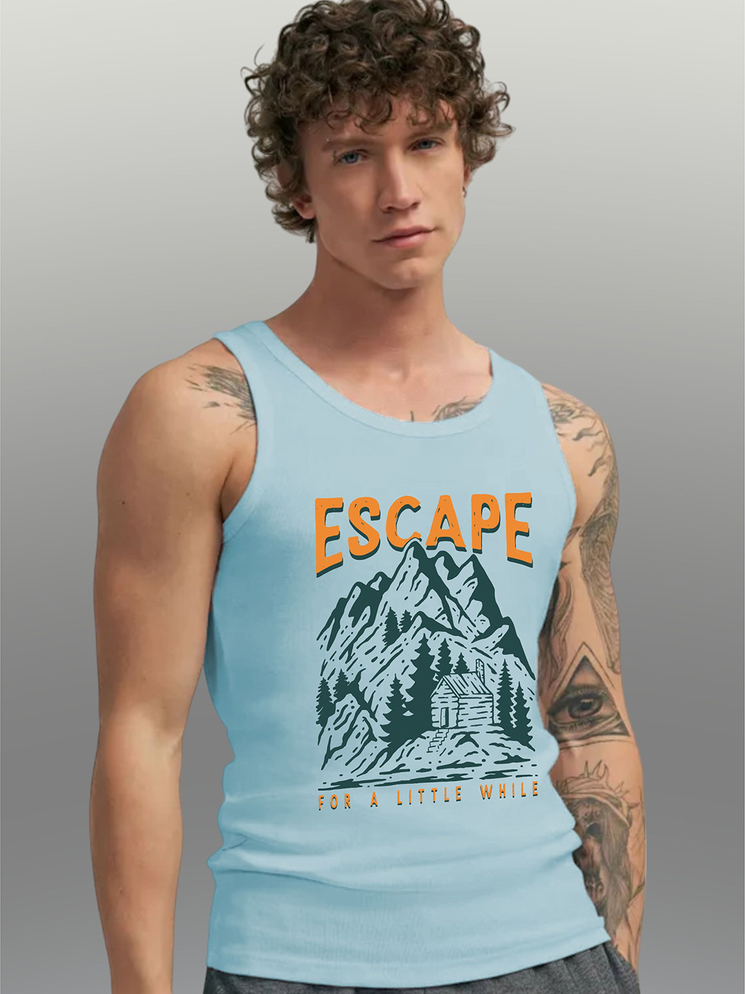 Uniplanet store Printed Scoop Neck Gym Vest UVM-ESCAPE-MOUNTAIN-SKBL-S