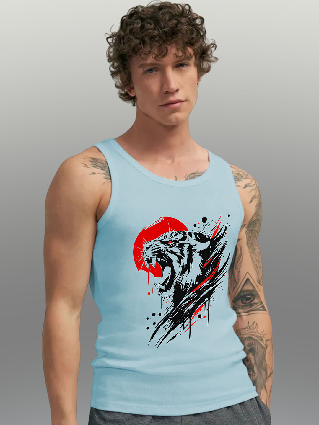 Uniplanet store Printed Scoop Neck Gym Vest UVM-RED-MOON-TGR-SKBL-S