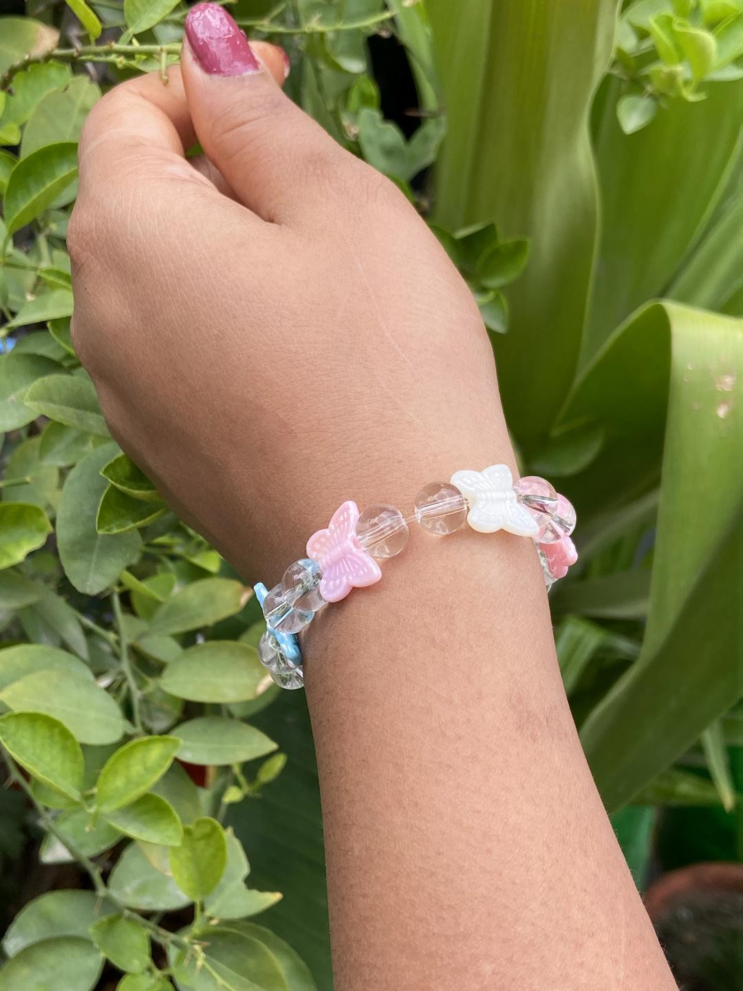 Transparent Bead Bracelet with Multicolor Butterfly Charms