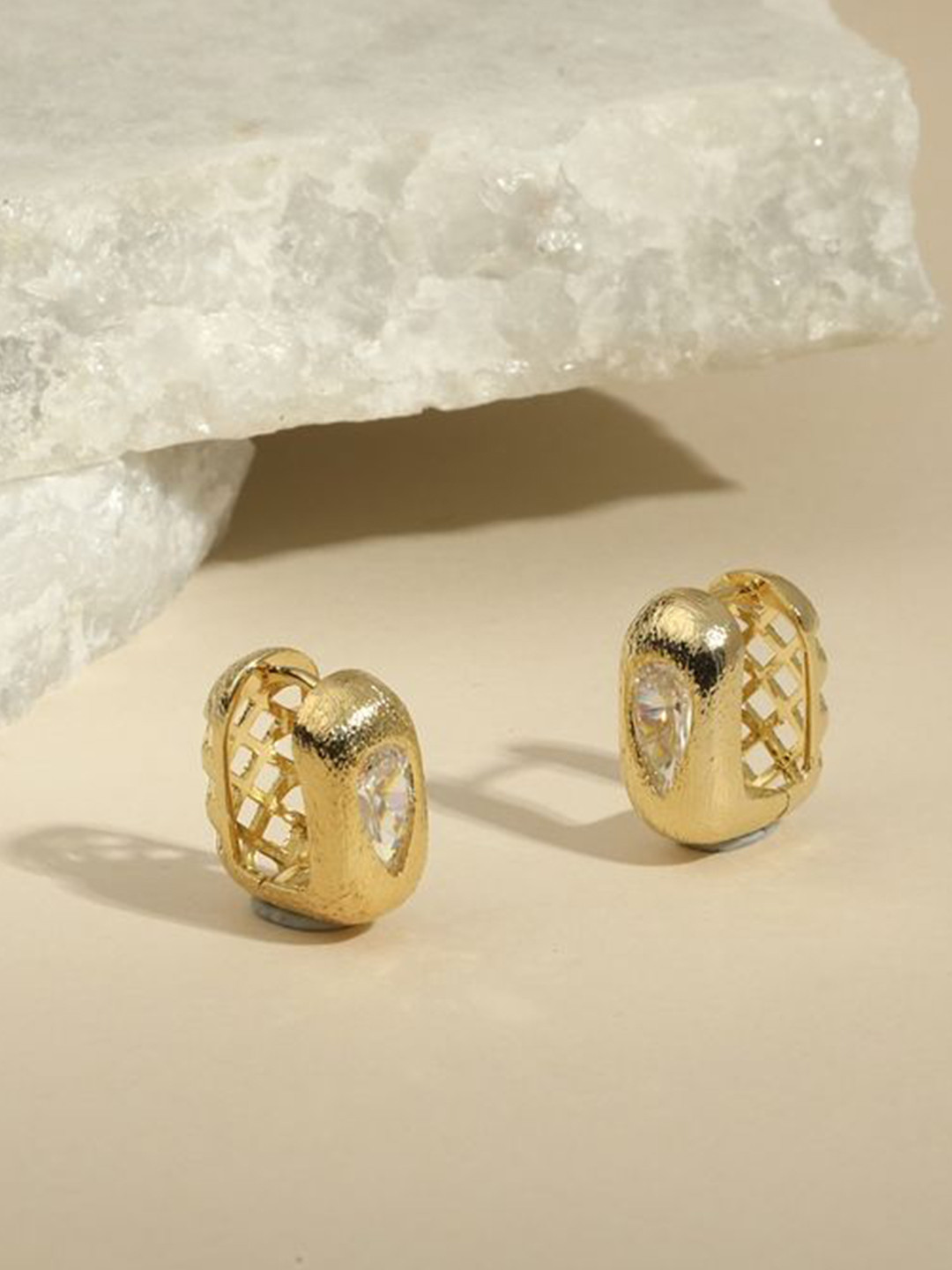 Cierra 18KT Gold Plated Zircon Studded Square Shaped Hoop Earrings