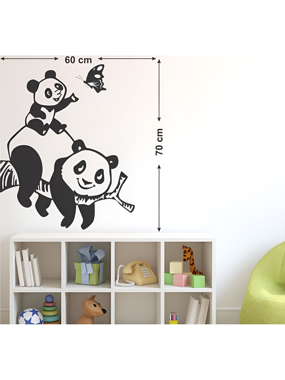 LANSTICK Black Panda With Butterflies Self-Adhesive Wall Sticker