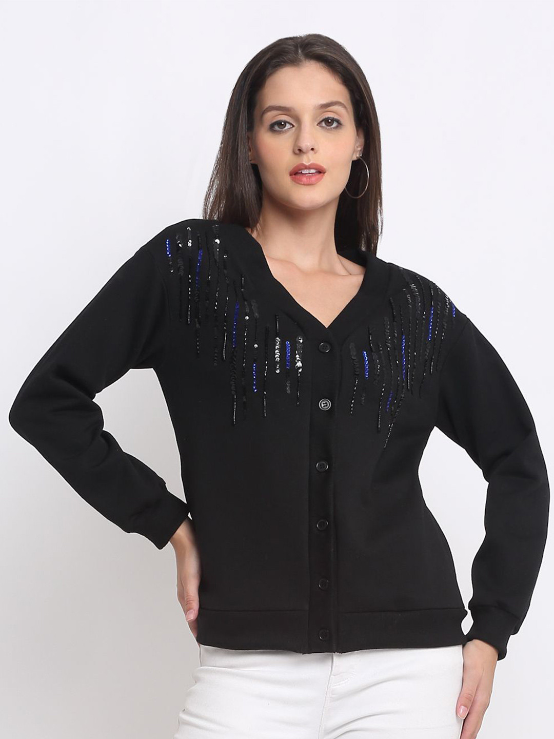 SHAYE Women Embroidered Cardigan with Embroidered Detail