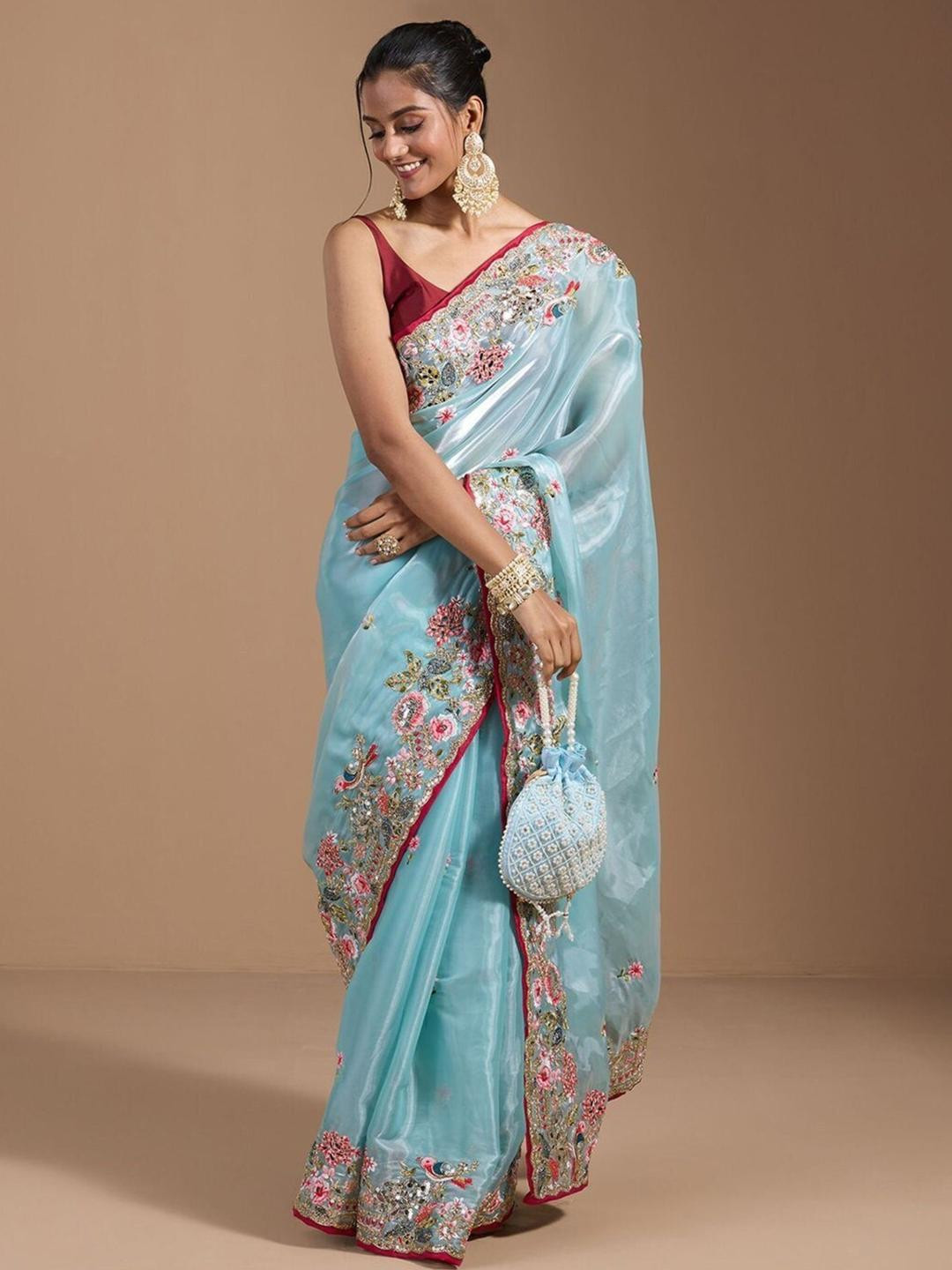 KALINI JimmyChoo Embroidery Work Saree With Unstitched Blosue Piece
