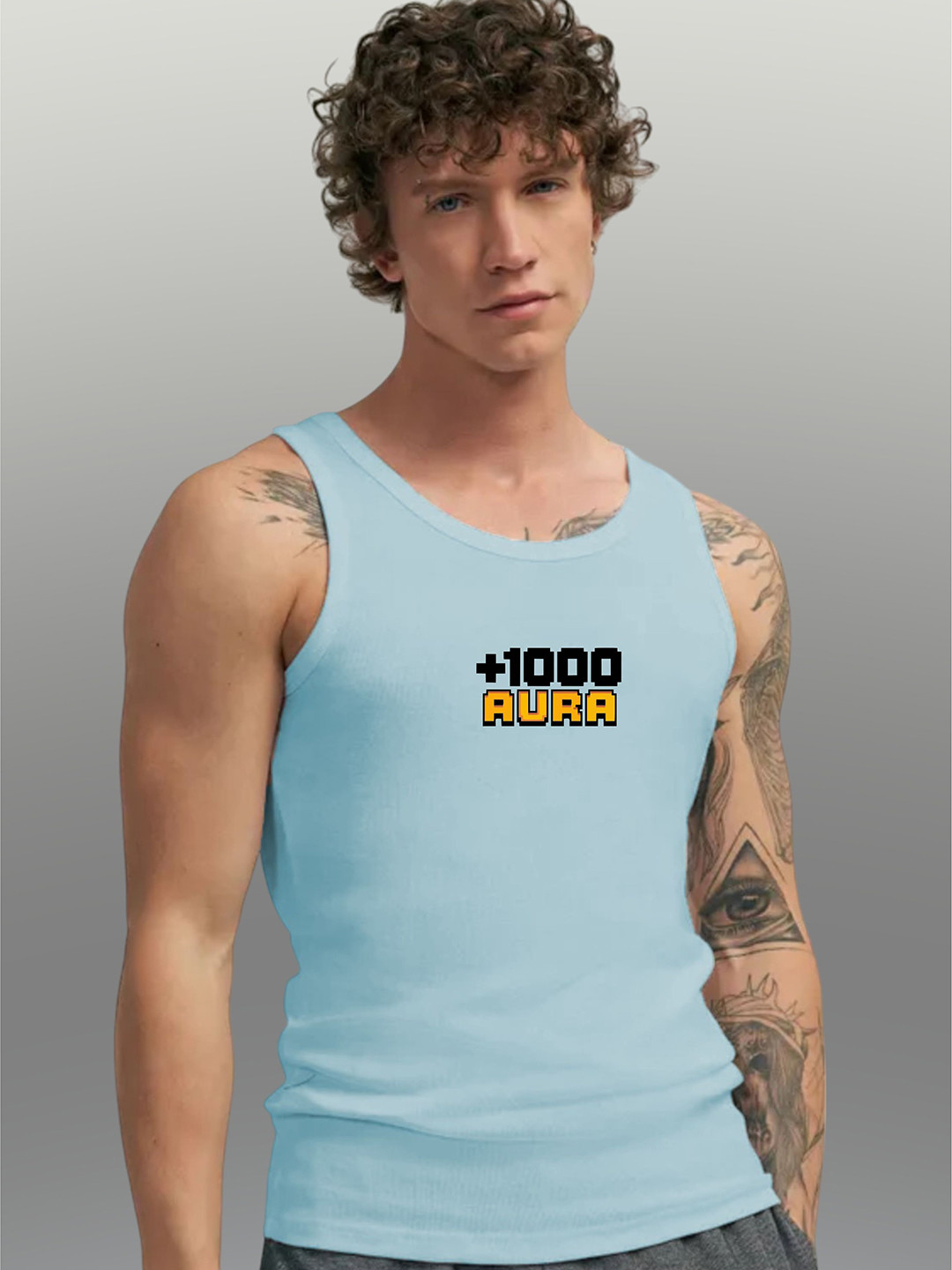 Uniplanet store Printed Scoop Neck Gym Vest UVM-1000AURA-SKBL-S