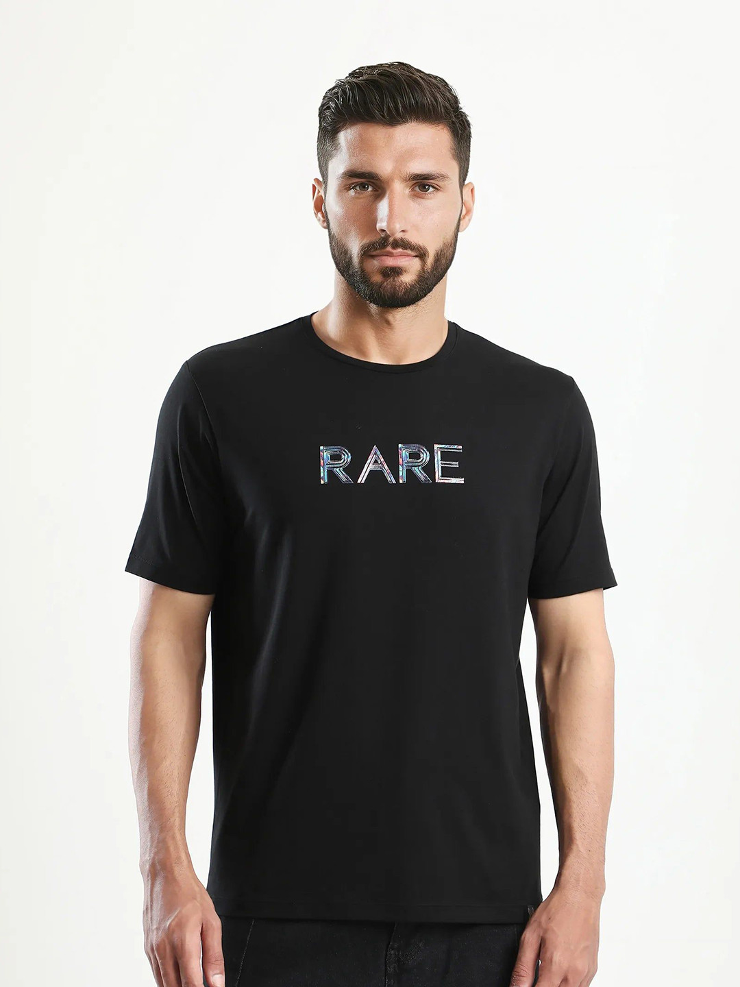 RARE RABBIT Men Typography Printed Round Neck T-shirt