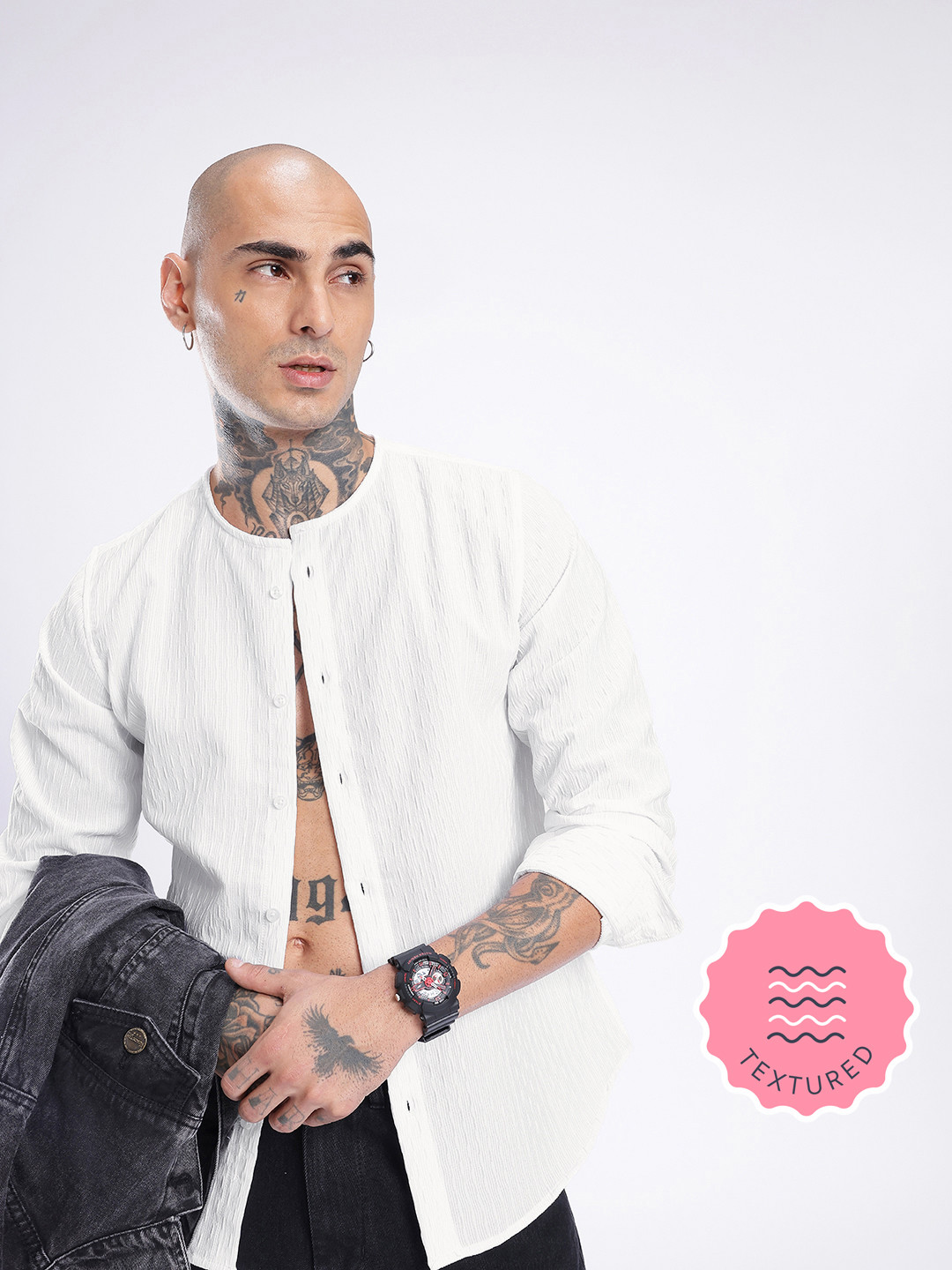 glitchez Textured Collarless Casual Shirt