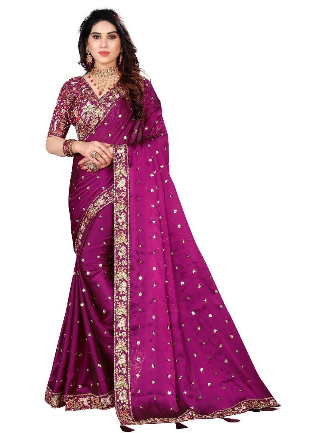 A.G.M.G FASHION Embellished Embroidered Pure Georgette Saree