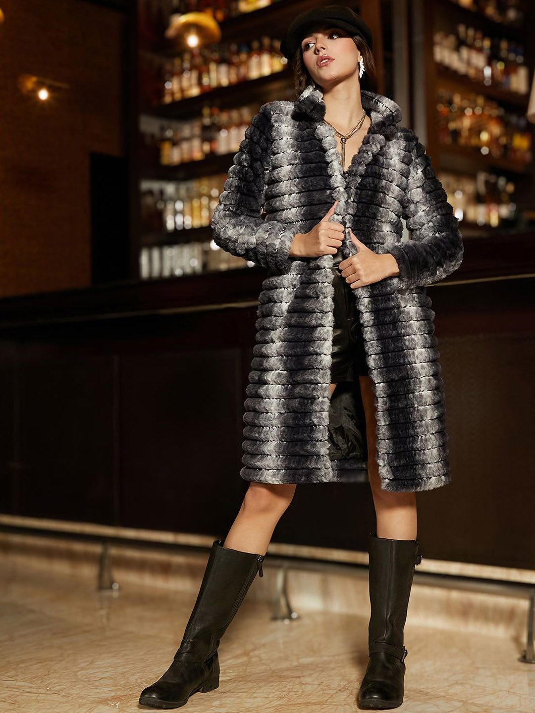 PINACOLADA Spread Collar Ombre Ripple Long Coat