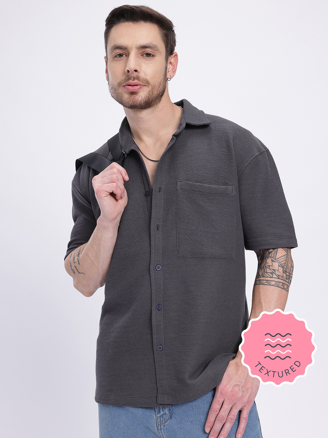 glitchez Textured Ottoman Regular Fit Shirt